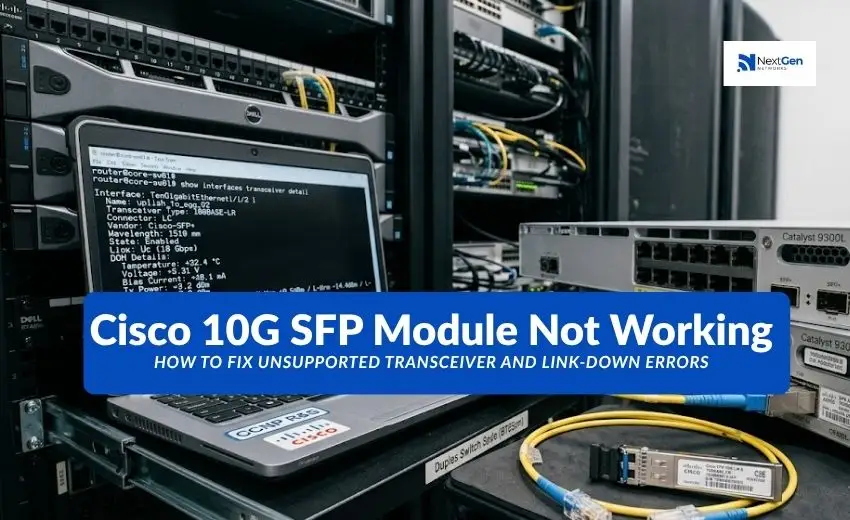 Troubleshooting a Cisco 10G SFP module with transceiver detail output on a switch